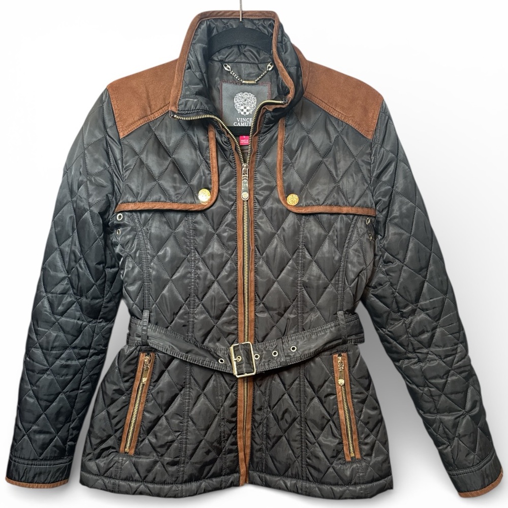 Vince Camuto Equestrian Quilted Belted Jacket Women’s‎ Small Faux Suede Trim